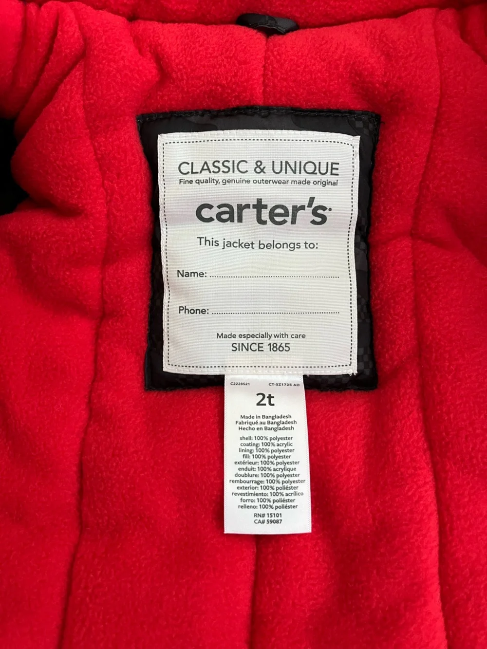 NWT Carters Black & Gray Camouflage Bib Pants and Puffer Jacket Size 2T